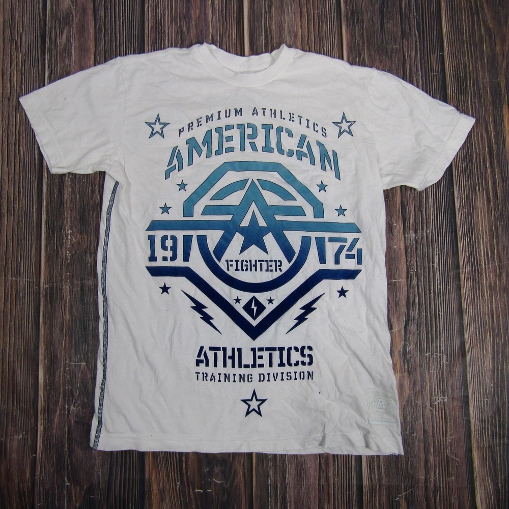 American Fighter Shirt Mens Small‎ White Blue Athletics Training Graphic Tee